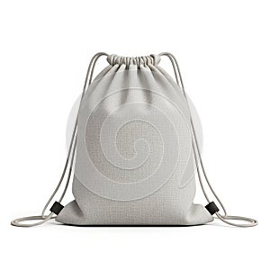 White drawstring bag isolated on white background