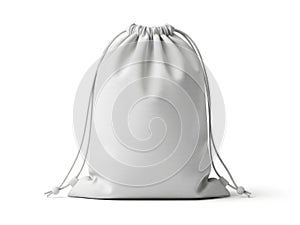 White drawstring bag isolated on white background