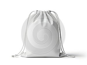 White drawstring bag isolated on white background isolated on white background