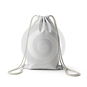 White drawstring bag isolated on white background