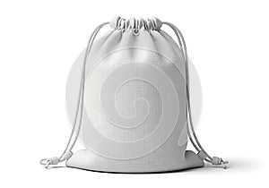 White drawstring bag isolated on white background