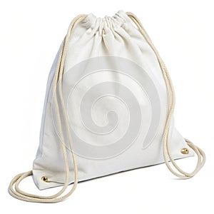 White drawstring bag isolated on white background