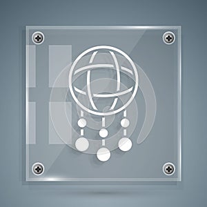 White Dream catcher with feathers icon isolated on grey background. Square glass panels. Vector