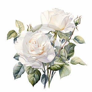 White Dream: Detailed Watercolor Painting Of White Roses