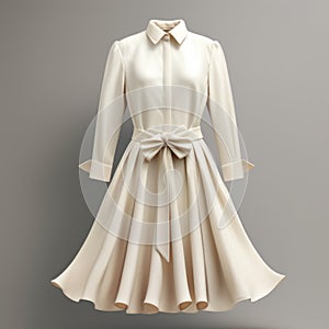 Ivory Vintage Fashion Dress With Bow - Hyper Realistic 3d Model photo