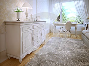 White dresser in classic bedroom