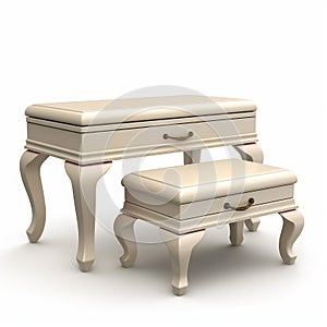 Realistic 3d Render Of Beige Ottoman Desk With Small Drawers photo