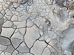 White dried and cracked ground earth background, Close up of dry fissure ground, fracture surface, white cracked texture, for