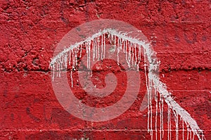 White dripping paint on vivid red concrete wall 2