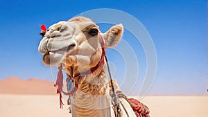 White dromedary camel smiling grimace.