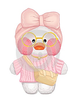 White Duck In Pink Headband And Sweater