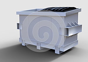 White dumpster with one lid 3d Render photo