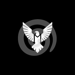 White Eagle With Spread Wings Front View Geometric Logo Design Vector