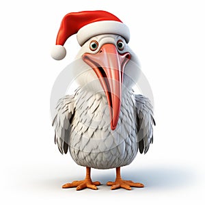 Whimsical 3d Illustration Of A Pelican Wearing A Santa Hat photo
