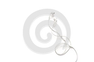 White earphones on white background, blank text