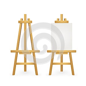 White easel on white background. Watercolor mockup on black backdrop. Brush painting. Vector paint.