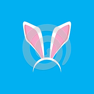 White easter bunny funky mask with rabbit ears isolated on blue background. vector Kids easter party mask