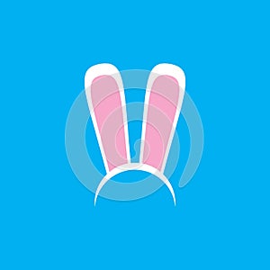 White easter bunny funky mask with rabbit ears isolated on blue background. vector Kids easter party mask