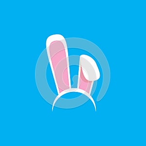 White easter bunny funky mask with rabbit ears isolated on blue background. vector Kids easter party mask