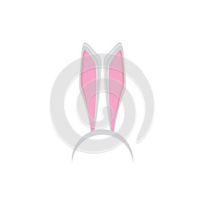 White easter bunny funky mask with rabbit ears isolated on white background. vector Kids easter party mask