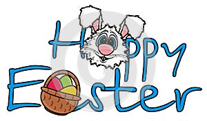 White Easter Bunny and Happy Easter sign