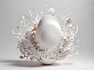 White Easter egg in floral paper nest.