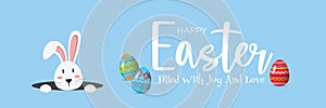 White easter rabbit. Easter Bunny Hare head And Egg. Icon vector character, isolated on sky blue color background