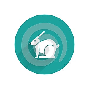 White Easter rabbit icon isolated with long shadow. Easter Bunny. Green circle button. Vector