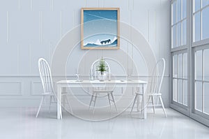 White eating room decorated in happy day. photo