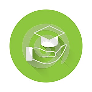 White Education grant icon isolated with long shadow background. Tuition fee, financial education, budget fund