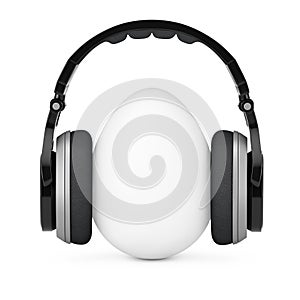 White Egg in Headphones. 3d Rendering