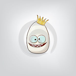 white egg king with crown cartoon characters isolated on grey background. My name is egg vector concept illustration