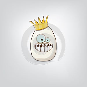 white egg king with crown cartoon characters isolated on grey background. My name is egg vector concept illustration