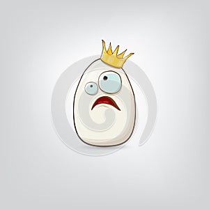 white egg king with crown cartoon characters isolated on grey background. My name is egg vector concept illustration