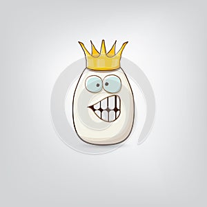 white egg king with crown cartoon characters isolated on grey background. My name is egg vector concept illustration