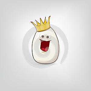 white egg king with crown cartoon characters isolated on grey background. My name is egg vector concept illustration