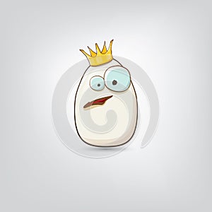 white egg king with crown cartoon characters isolated on grey background. My name is egg vector concept illustration