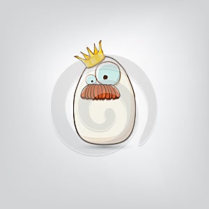 white egg king with crown cartoon characters isolated on grey background. My name is egg vector concept illustration