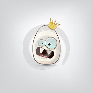 white egg king with crown cartoon characters isolated on grey background. My name is egg vector concept illustration