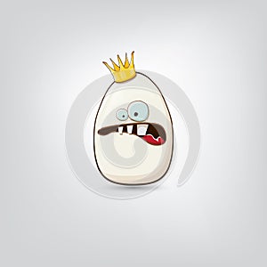 white egg king with crown cartoon characters isolated on grey background. My name is egg vector concept illustration