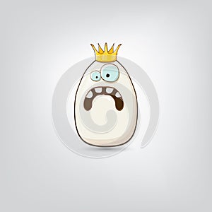 white egg king with crown cartoon characters isolated on grey background. My name is egg vector concept illustration