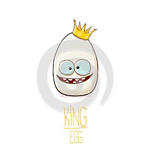 White egg king with crown cartoon characters isolated on white background. My name is egg vector concept illustration