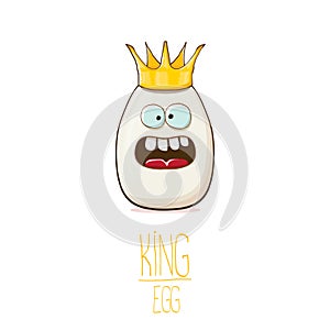 White egg king with crown cartoon characters isolated on white background. My name is egg vector concept illustration