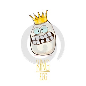 White egg king with crown cartoon characters isolated on white background. My name is egg vector concept illustration