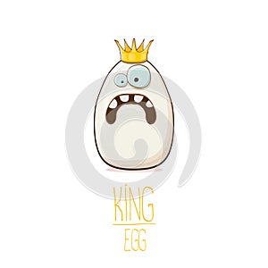 White egg king with crown cartoon characters isolated on white background. My name is egg vector concept illustration