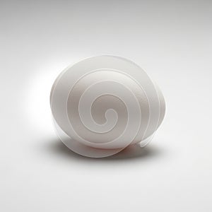 A white egg resting on a plain white surface, casting a soft shadow
