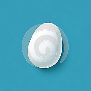 White egg shaped object with subtle line patterns on a solid blue background