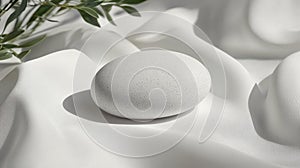 A white egg with speckles sits on a white fabric.