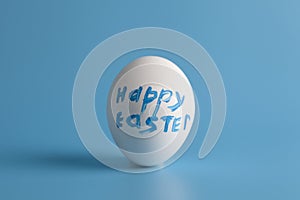 White egg  with text on a blue background