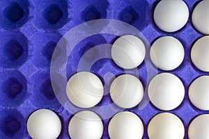 White eggs closeup in egg tray